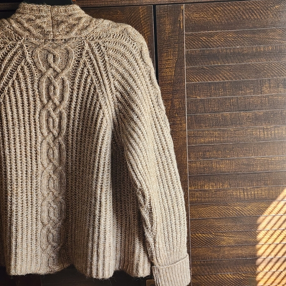 Democracy Sweater Cardigan Open Front Cable Stitch Long Sleeve Peanut Butter S - Picture 6 of 11
